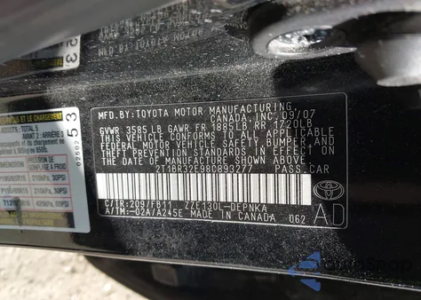 2008 Toyota Corolla Ce/Le/S z USA, uszkodzony, nr VIN 2T1BR32E98C893277